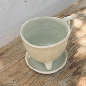 Ceramic Coffee Cup and Plate - S019 Silver Grey