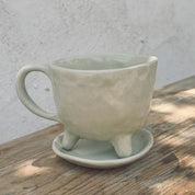 Ceramic Coffee Cup and Plate - S019 Silver Grey