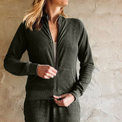 Elie Zip Jacket - Women - TJ Terry Jersey - S021 Dark Green Grey