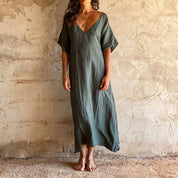 Mellina Dress - Women - HS Habotai Silk 40 - S021 Dark Green Grey